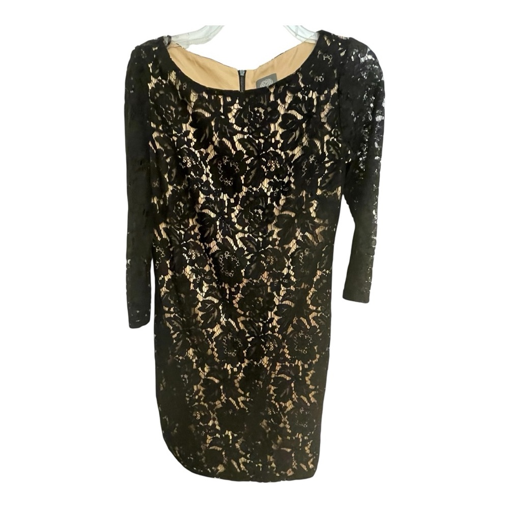 Vince Camuto Black Lace Long Sleeve Sheath Dress